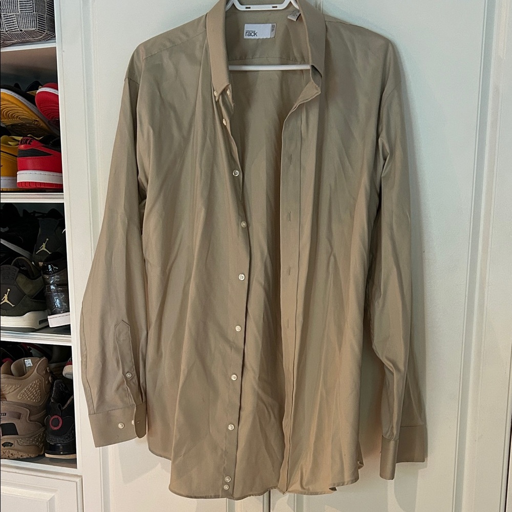 NEW!! Nordstrom Rack Tan Button-Up Shirt Pima cotton 17.5 34/35 never worn!